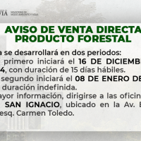 AVISO DE VENTA DIRECTA DEL PRODUCTO FORESTAL EN SAN IGNACIO